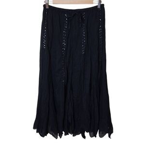Fashion Fuse Black Gauze Midi Skirt OS Asymetric Festival Artisan Hippie NWT
